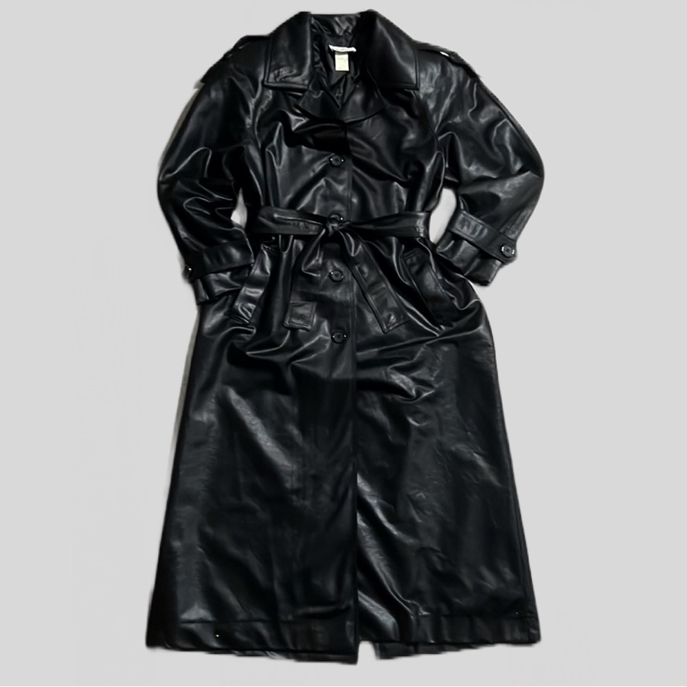 Vintage Robbie Sport Black Shimmery Trench Coat Shoulder Pads Epaulets women’s 6